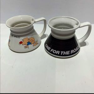 Vintage Klutz Proof Two Coffee Mug Set Schneider Cartoon Spillproof Russ Berrie